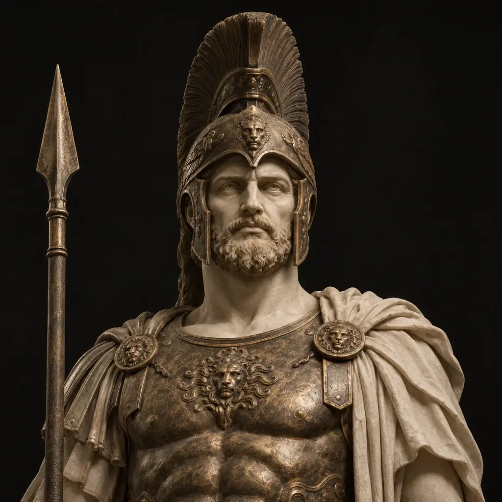 Sculptural portrait of Ares in a crested helmet and armor