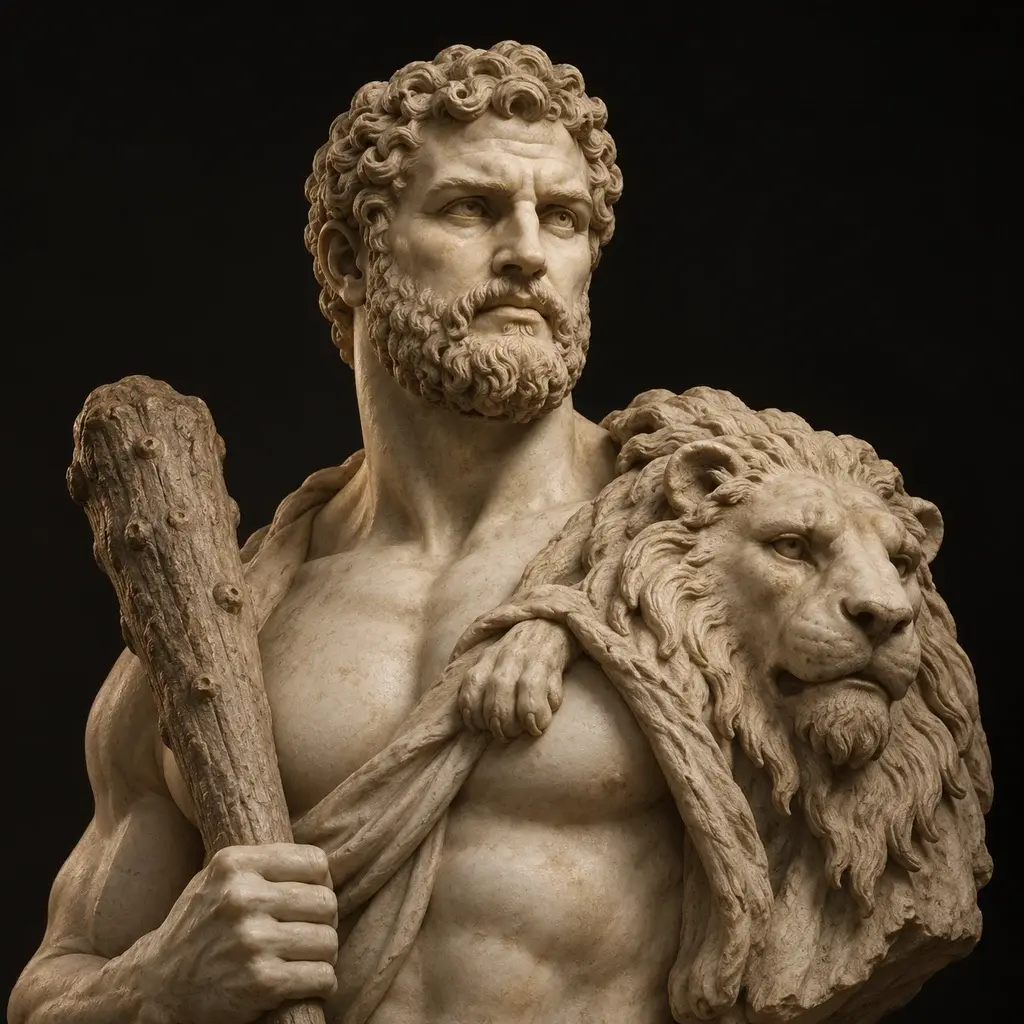 Sculptural portrait of Hercules wearing a lion-skin mantle