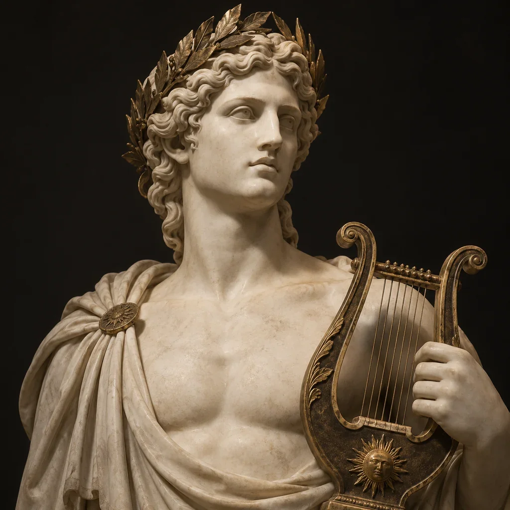 Sculptural portrait of Apollo with a laurel wreath and lyre
