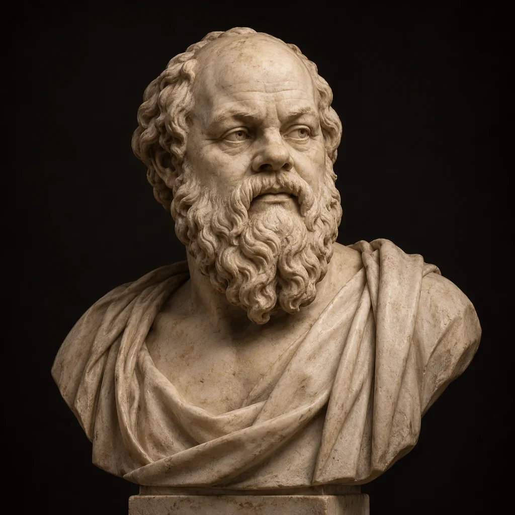 Sculptural portrait of the philosopher Socrates in a draped himation
